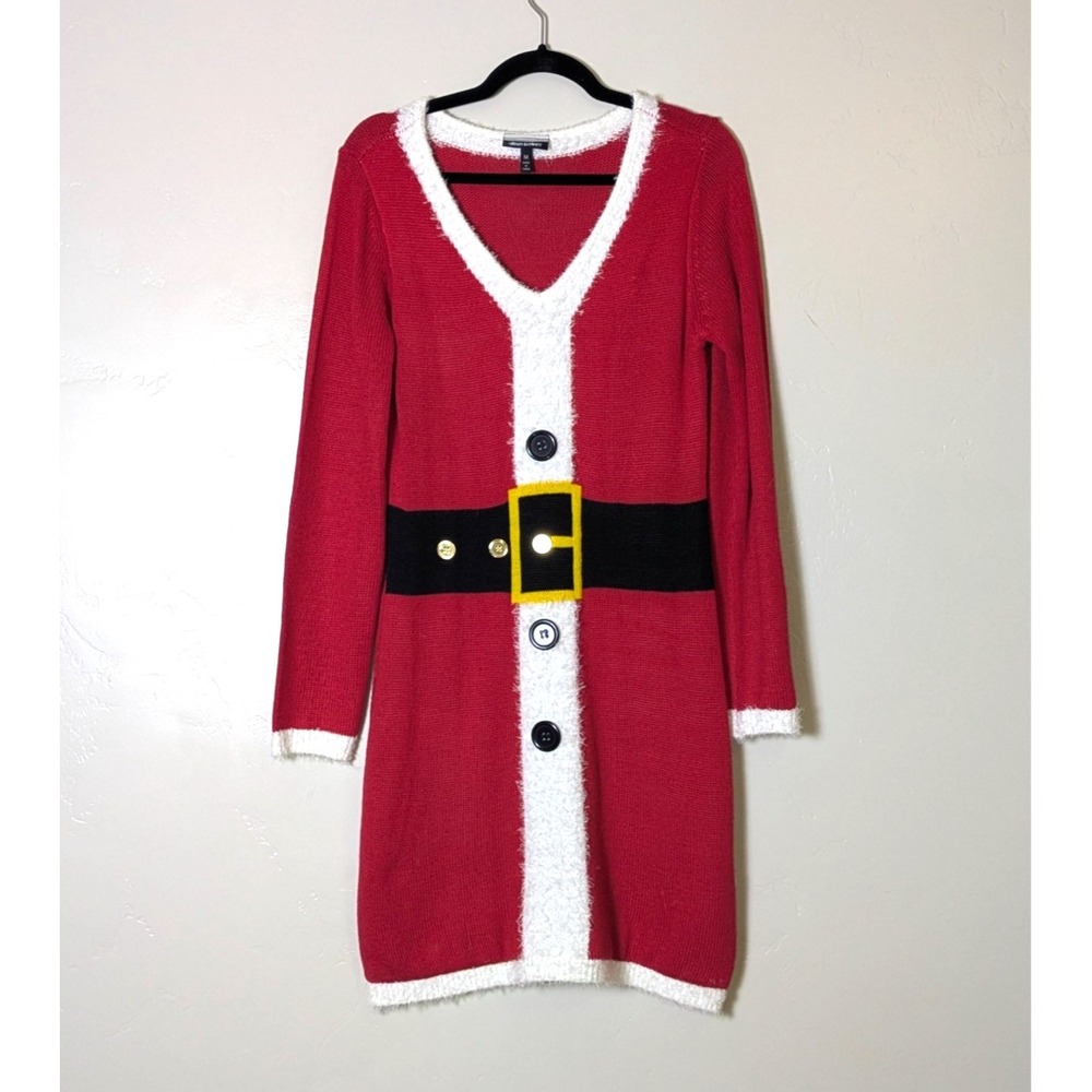 Allison Brittney Sweater Dress Womens M Red Santa Suit Holiday Faux Fur Trim